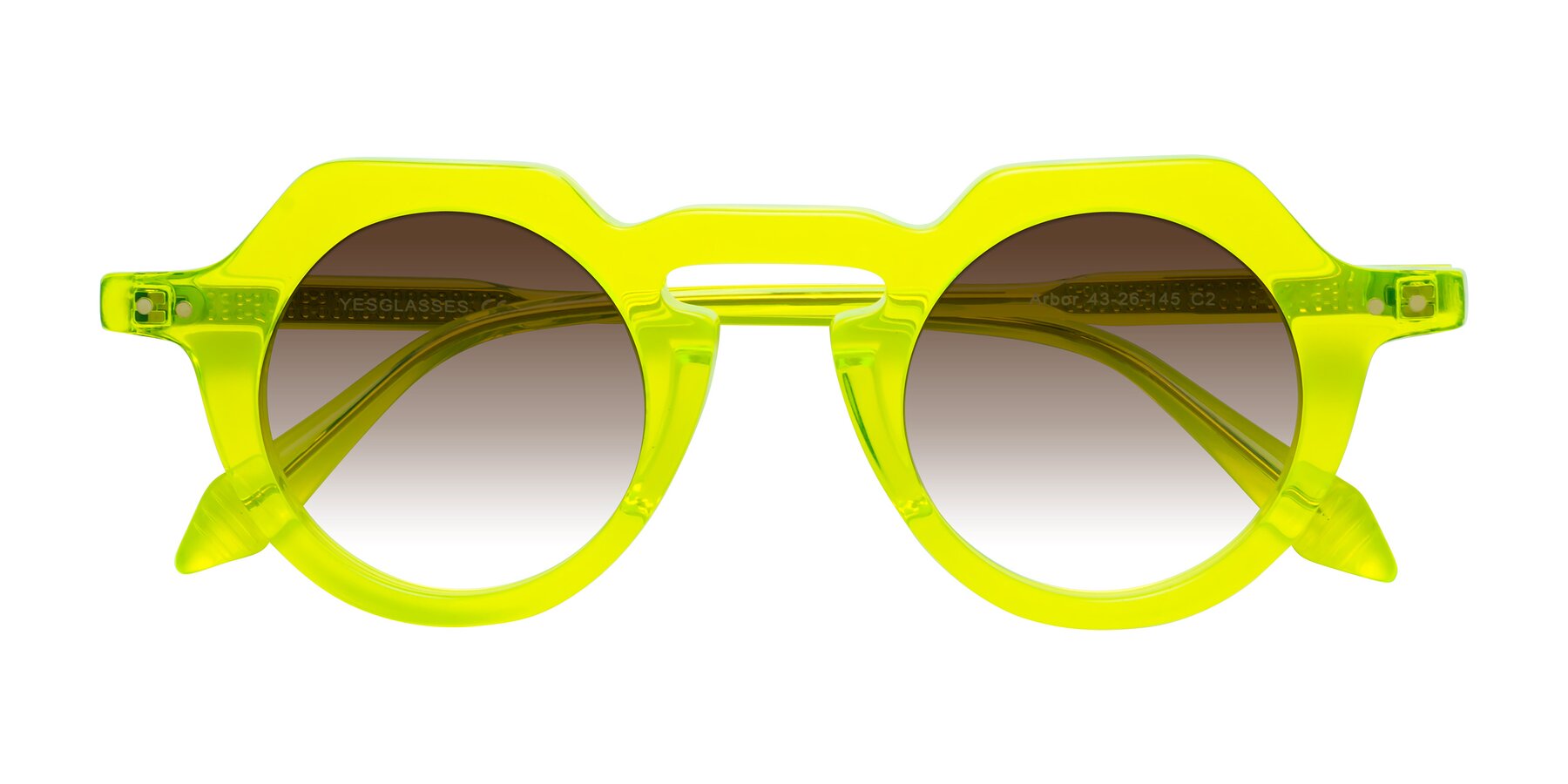 Folded Front of Arbor in Neon Yellow with Brown Gradient Lenses