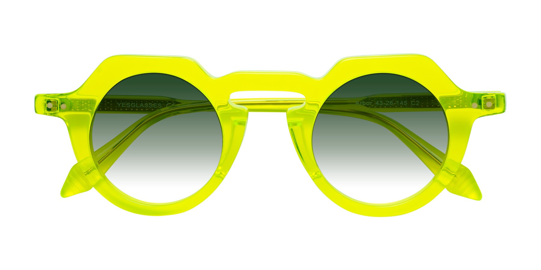 Folded Front of Arbor in Neon Yellow with Green Gradient Lenses