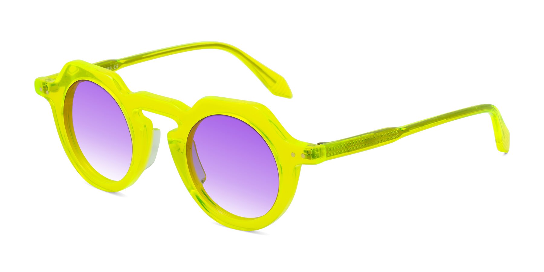 Angle of Arbor in Neon Yellow with Purple Gradient Lenses