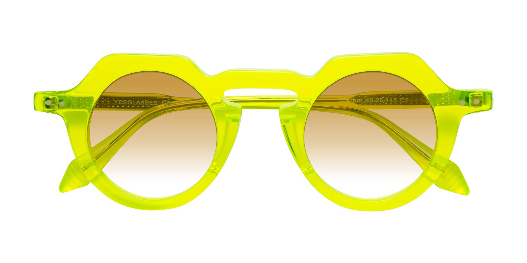 Folded Front of Arbor in Neon Yellow with Champagne Gradient Lenses