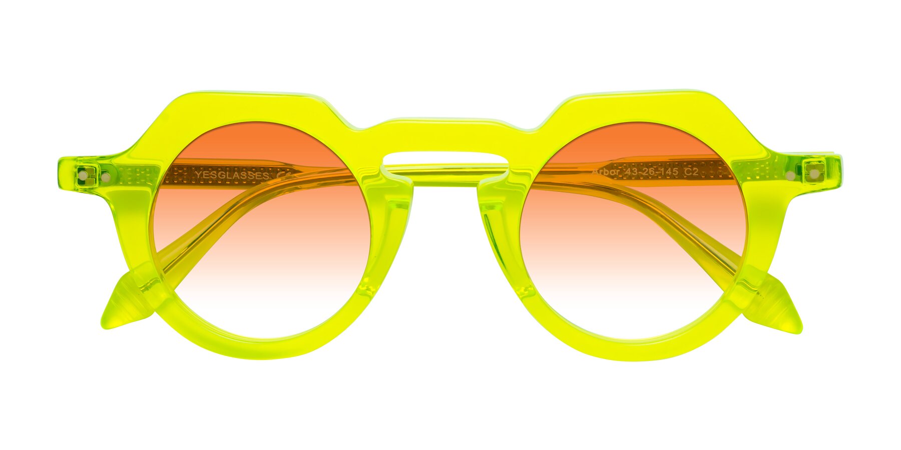 Folded Front of Arbor in Neon Yellow with Orange Gradient Lenses