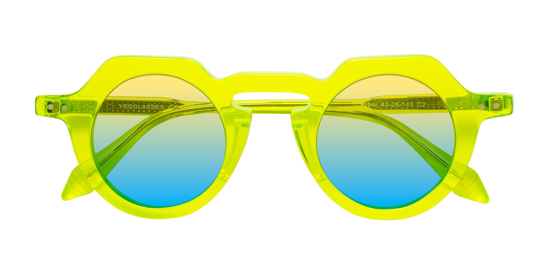 Folded Front of Arbor in Neon Yellow with Yellow / Blue Gradient Lenses