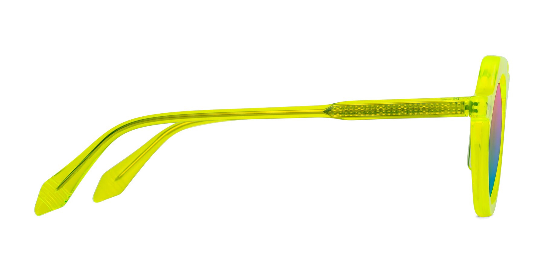 Side of Arbor in Neon Yellow with Pink / Blue Gradient Lenses