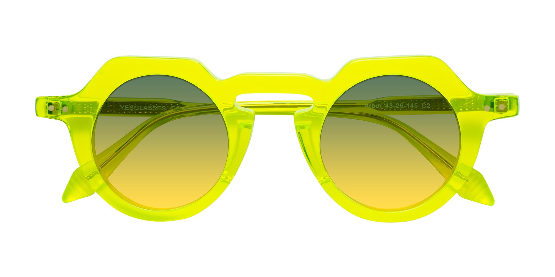 Folded Front of Arbor in Neon Yellow with Green / Yellow Gradient Lenses