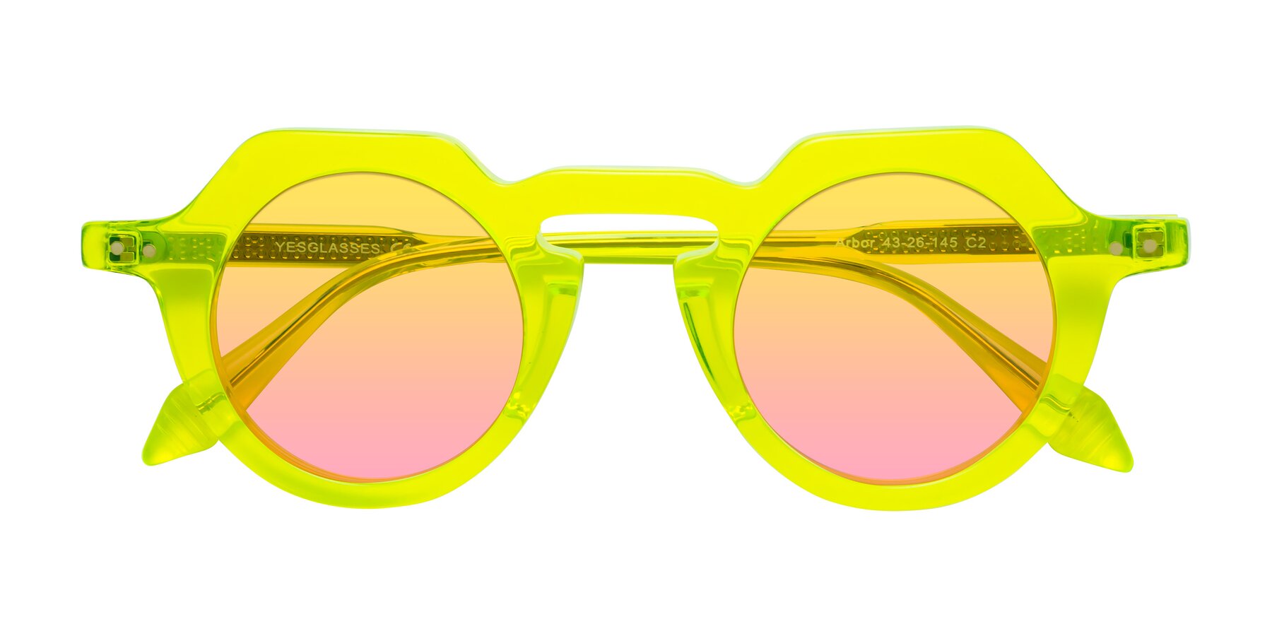 Folded Front of Arbor in Neon Yellow with Yellow / Pink Gradient Lenses