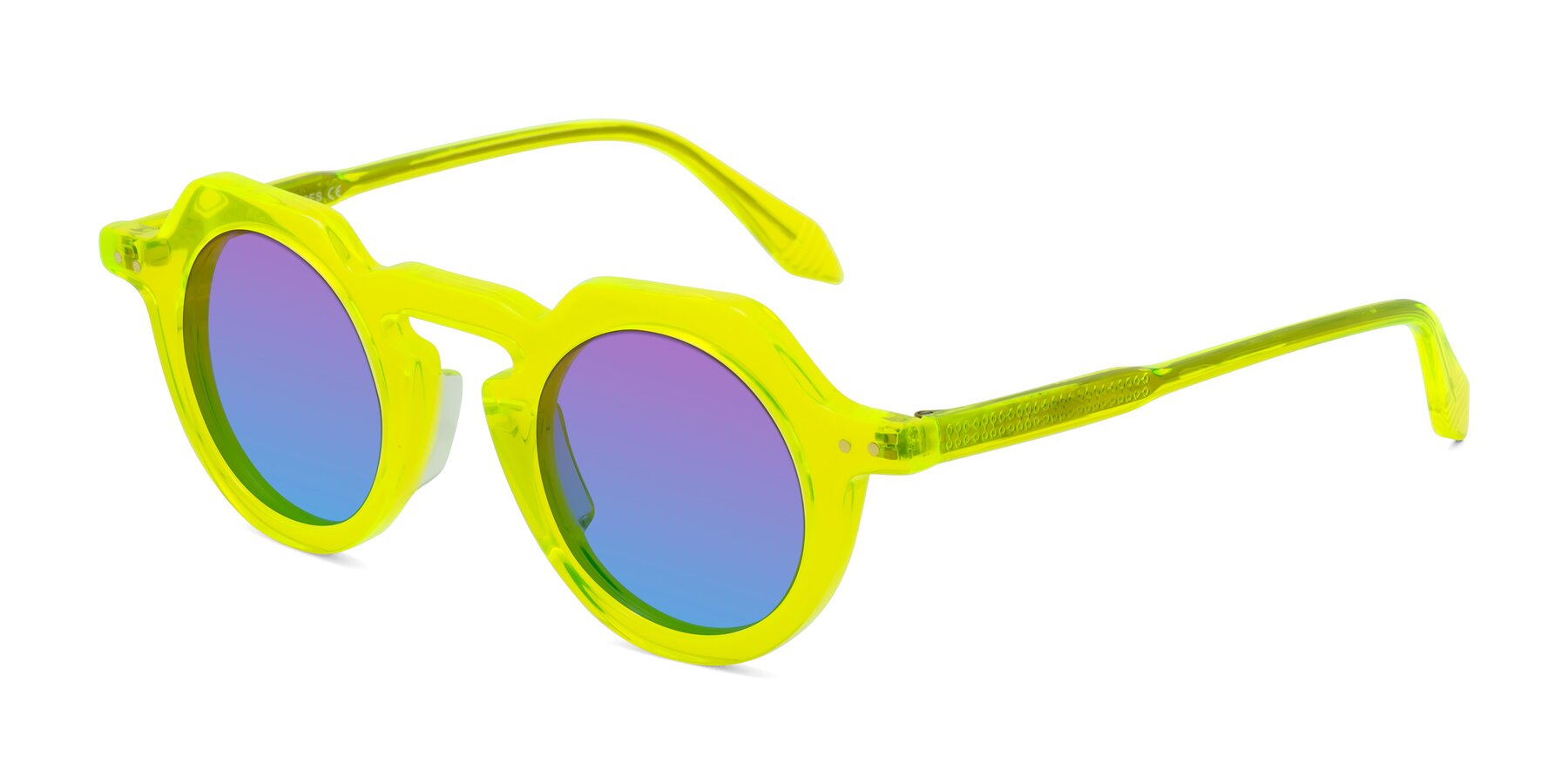 Angle of Arbor in Neon Yellow with Purple / Blue Gradient Lenses