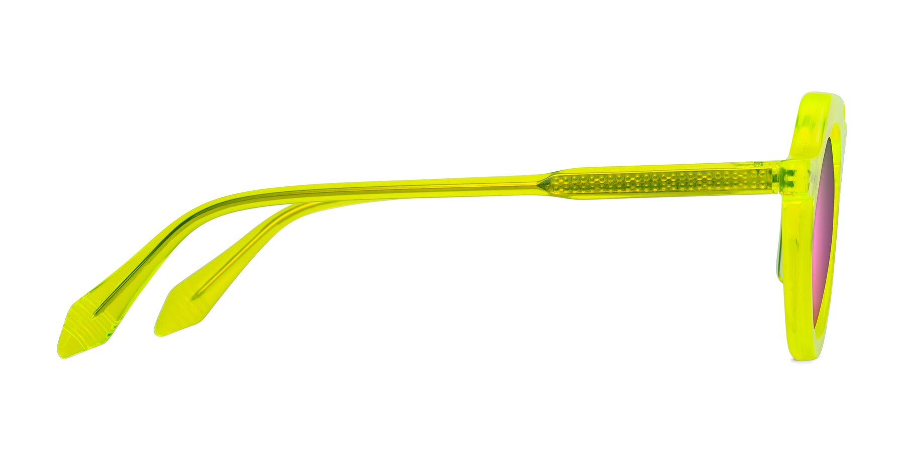 Side of Arbor in Neon Yellow with Pink Mirrored Lenses