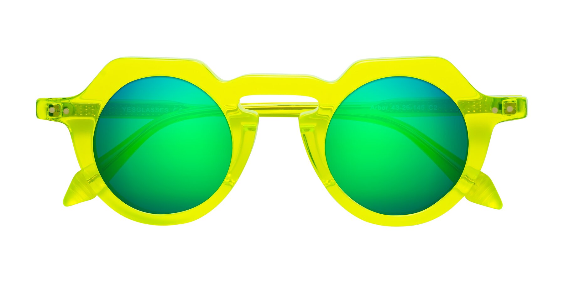 Folded Front of Arbor in Neon Yellow with Green Mirrored Lenses