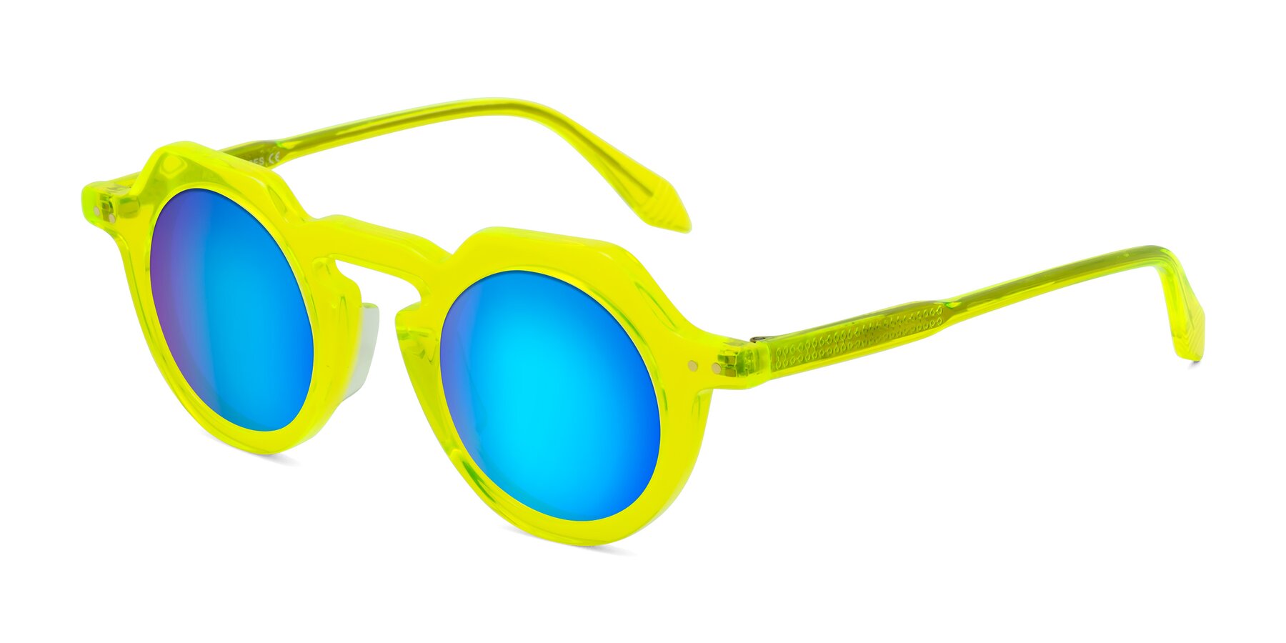 Angle of Arbor in Neon Yellow with Blue Mirrored Lenses