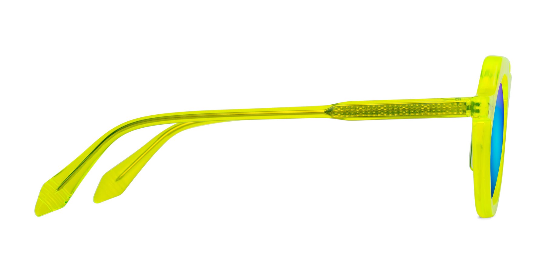 Side of Arbor in Neon Yellow with Blue Mirrored Lenses