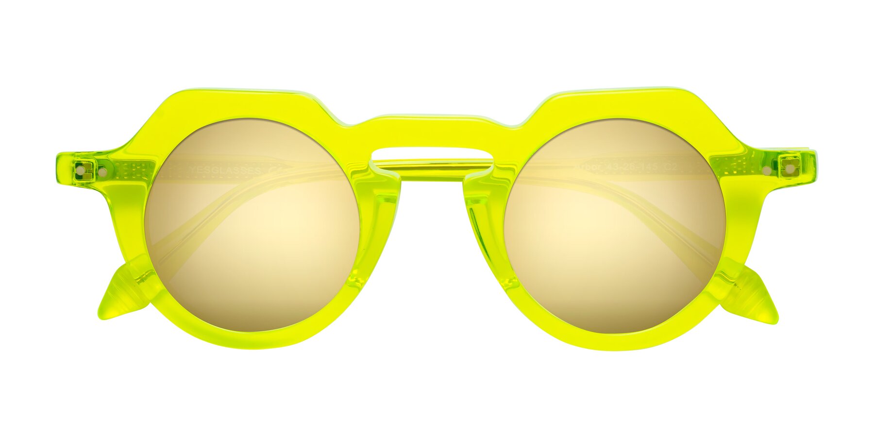 Folded Front of Arbor in Neon Yellow with Gold Mirrored Lenses