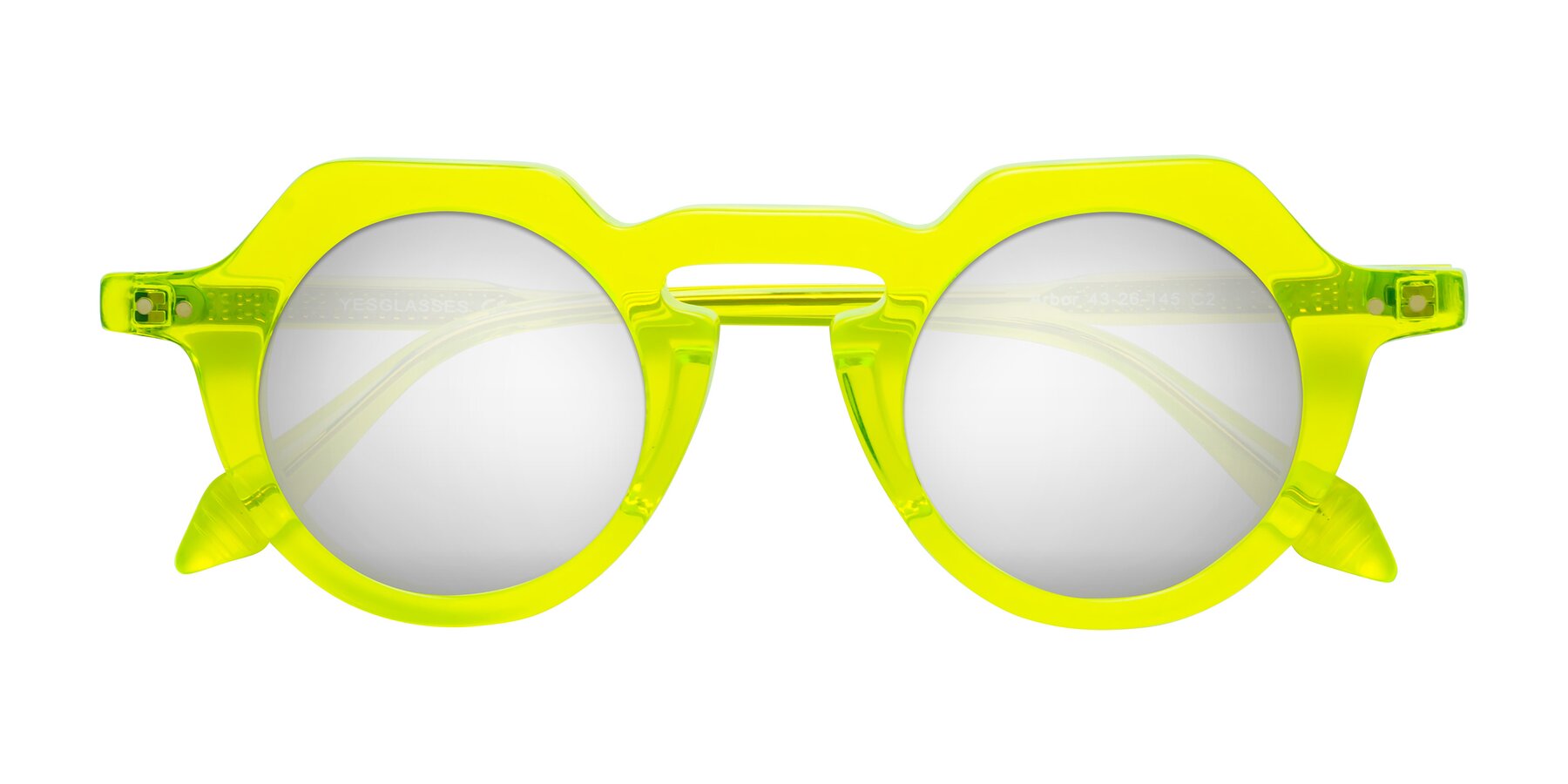 Folded Front of Arbor in Neon Yellow with Silver Mirrored Lenses