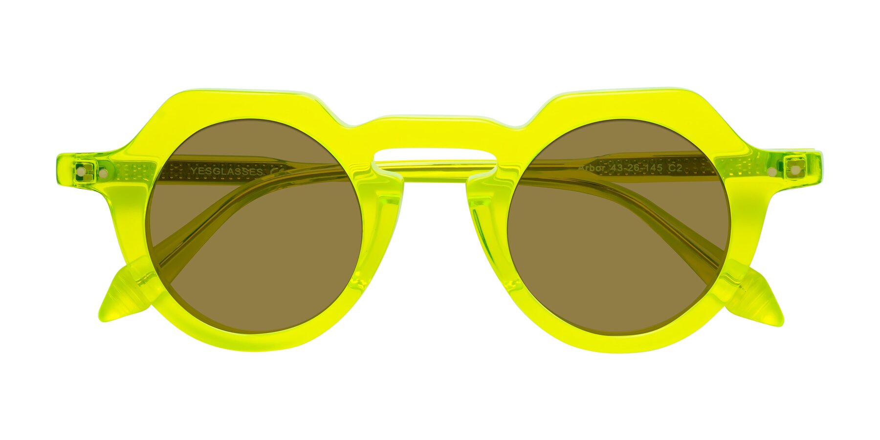 Folded Front of Arbor in Neon Yellow with Brown Polarized Lenses