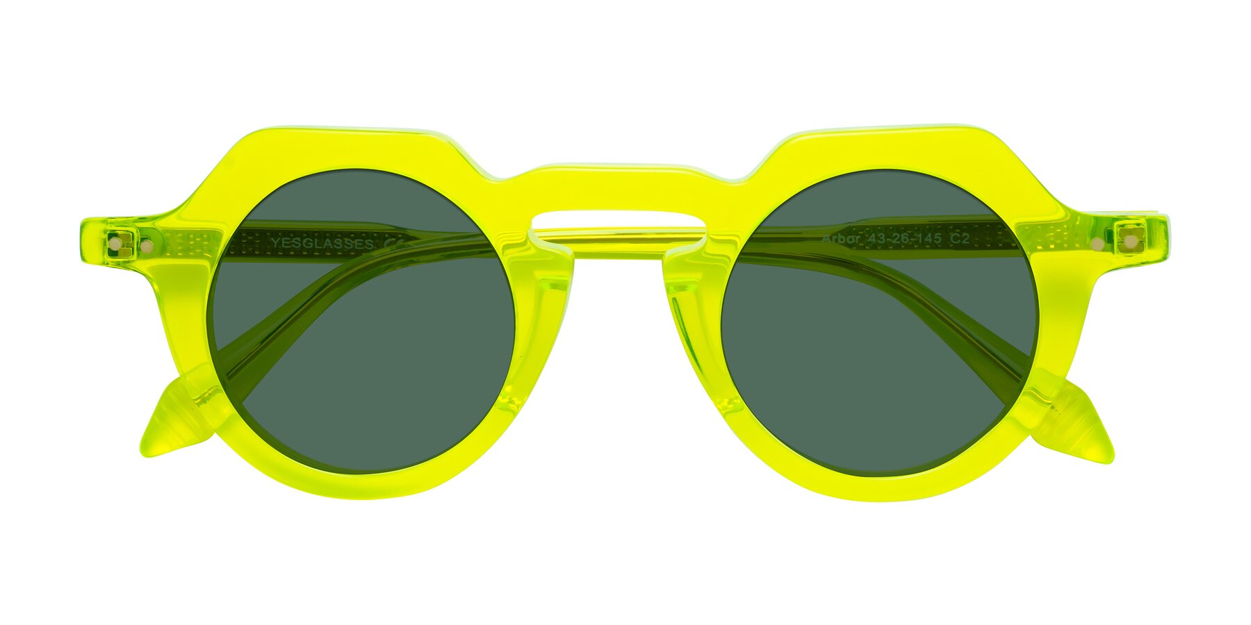 Folded Front of Arbor in Neon Yellow with Green Polarized Lenses