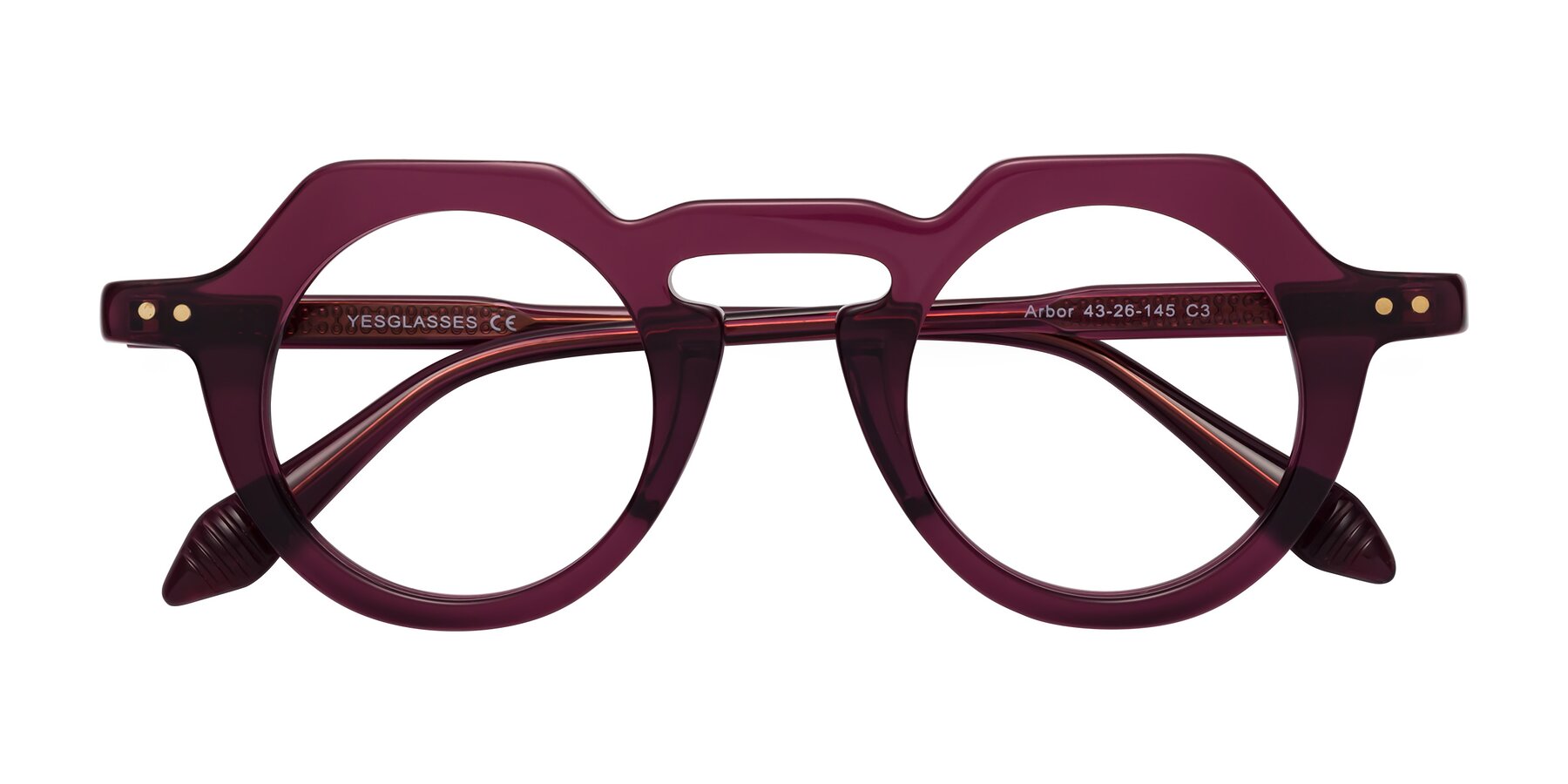 Folded Front of Arbor in Deep Purple with Clear Eyeglass Lenses