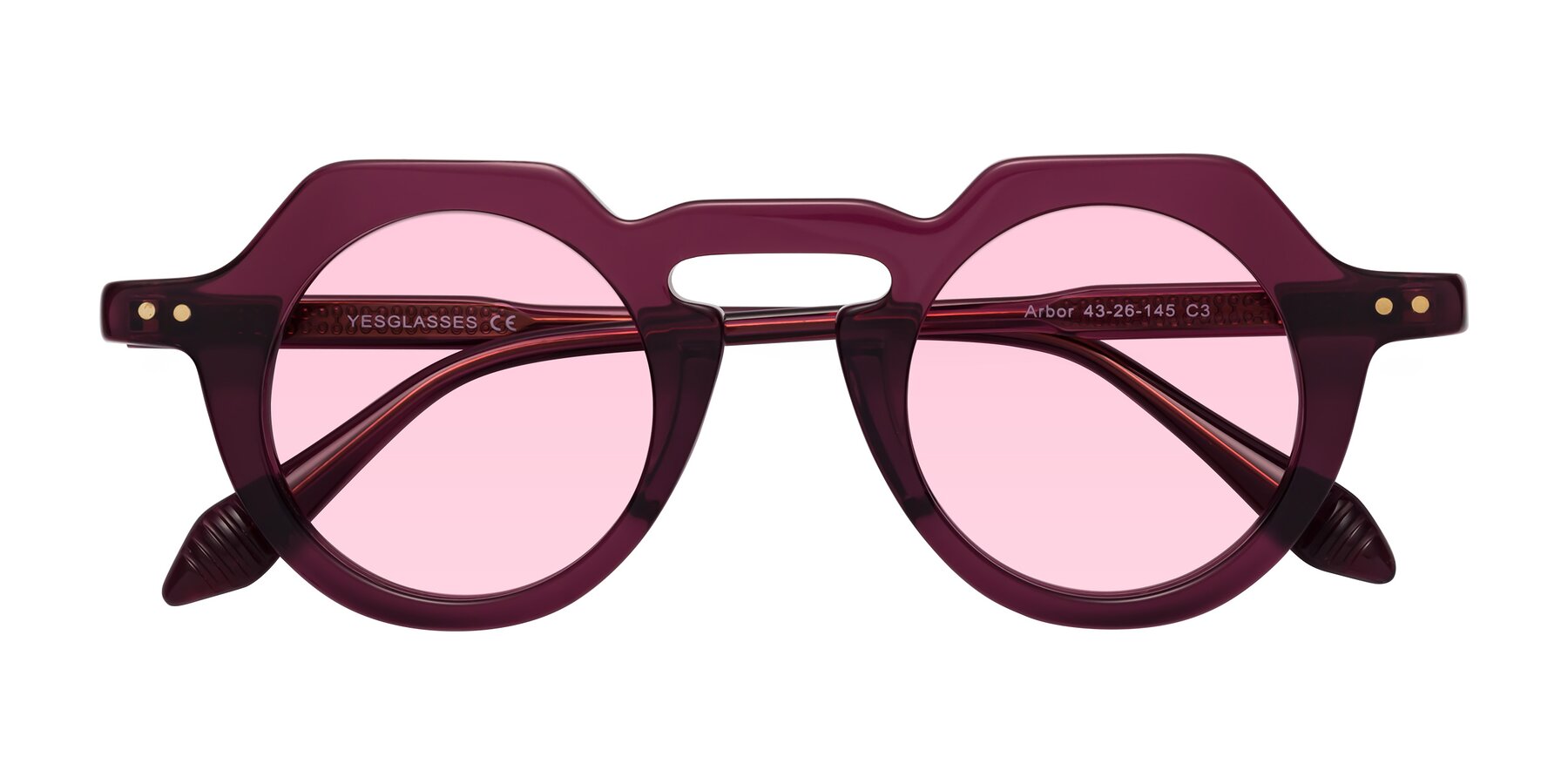 Folded Front of Arbor in Deep Purple with Light Pink Tinted Lenses