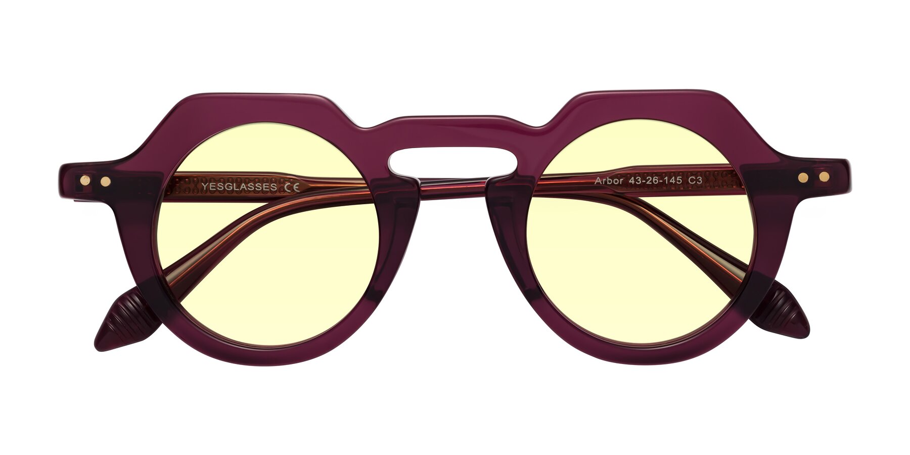 Folded Front of Arbor in Deep Purple with Light Yellow Tinted Lenses