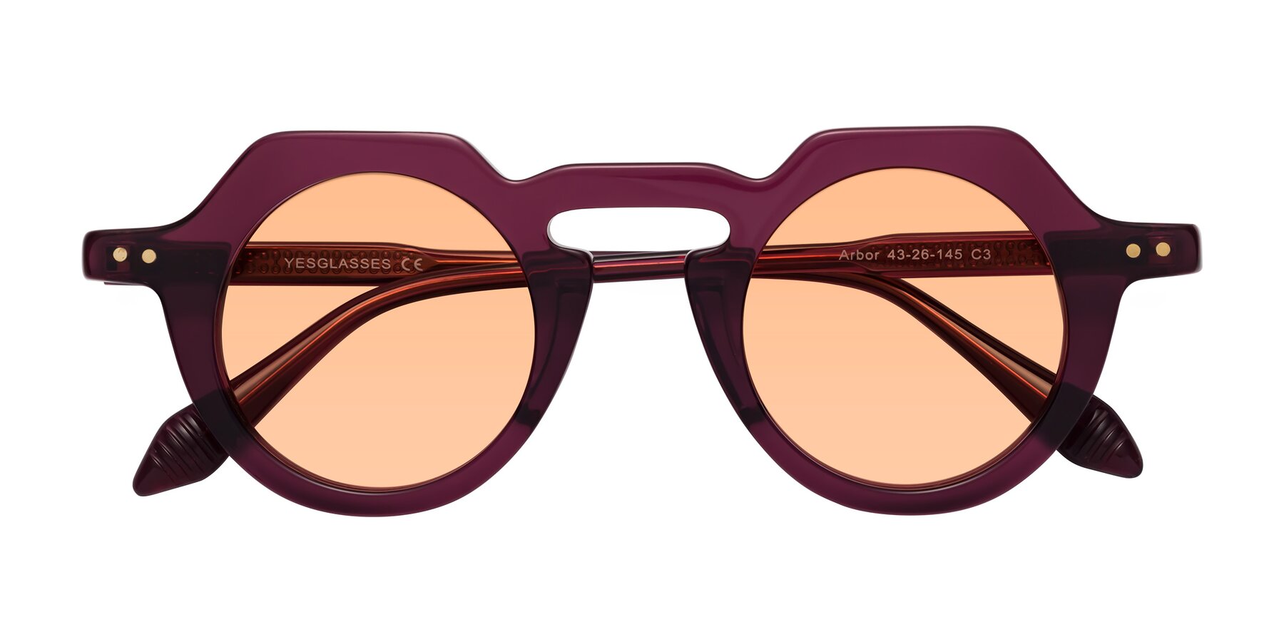 Folded Front of Arbor in Deep Purple with Light Orange Tinted Lenses