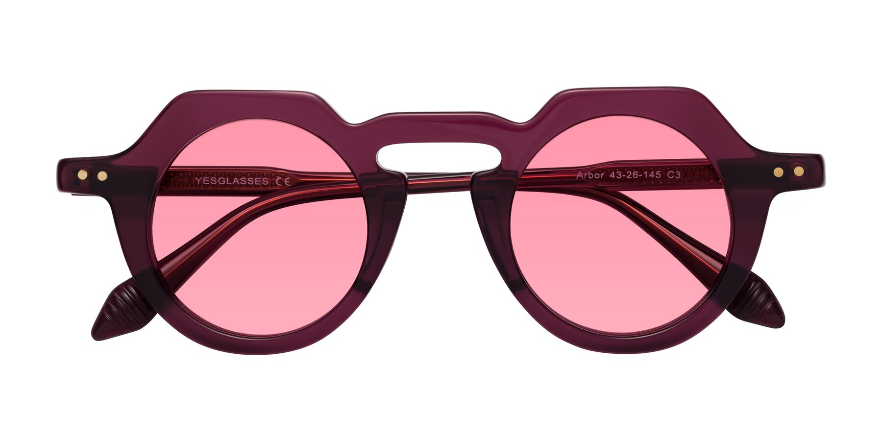 Folded Front of Arbor in Deep Purple with Pink Tinted Lenses