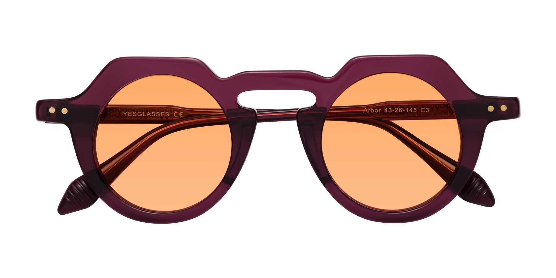 Folded Front of Arbor in Deep Purple with Medium Orange Tinted Lenses