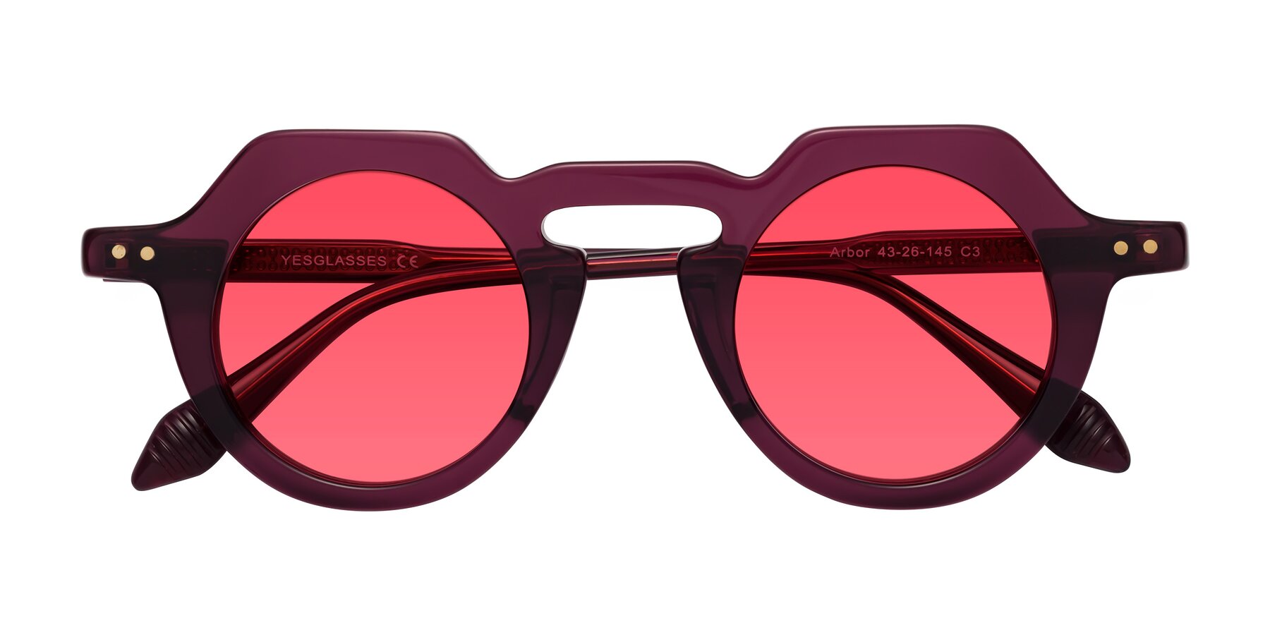 Folded Front of Arbor in Deep Purple with Red Tinted Lenses