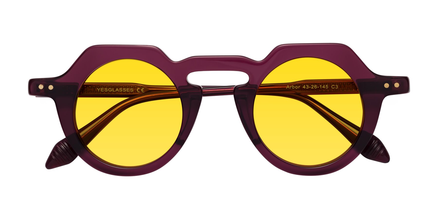 Folded Front of Arbor in Deep Purple with Yellow Tinted Lenses