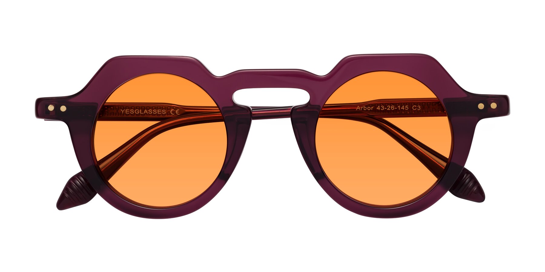 Folded Front of Arbor in Deep Purple with Orange Tinted Lenses