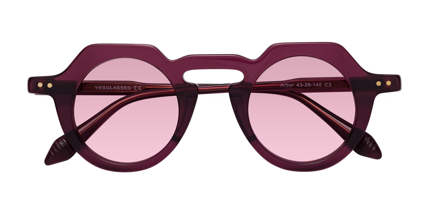 Folded Front of Arbor in Deep Purple with Light Wine Tinted Lenses