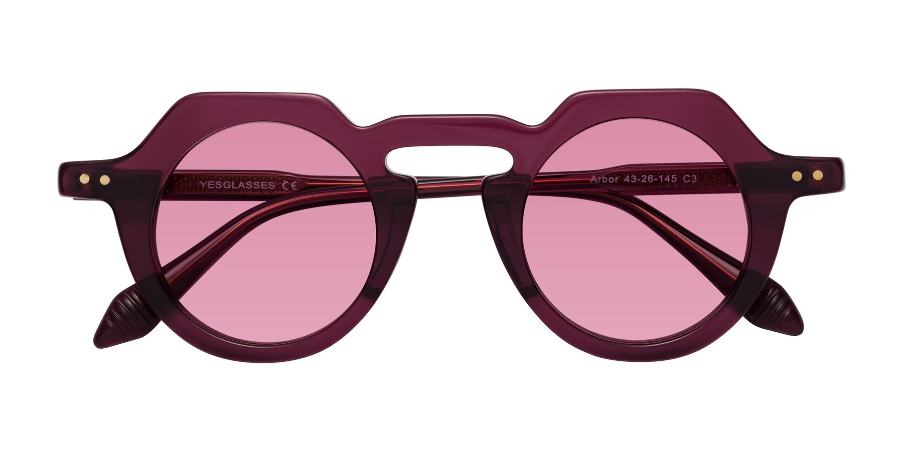 Folded Front of Arbor in Deep Purple with Medium Wine Tinted Lenses