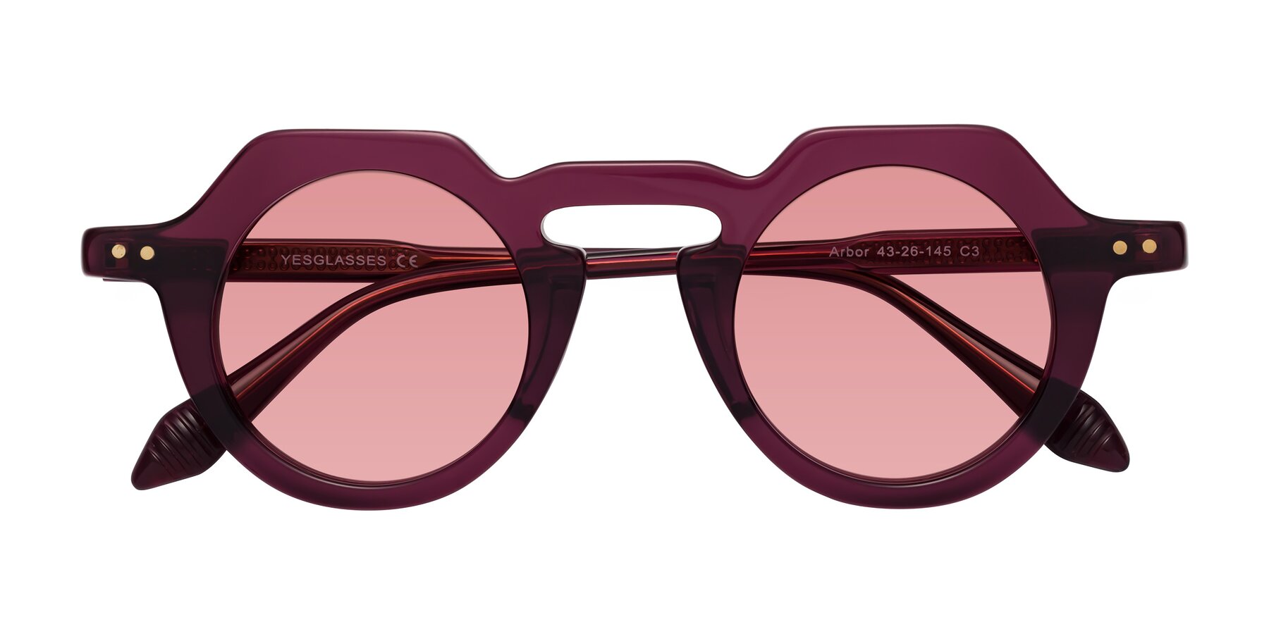 Folded Front of Arbor in Deep Purple with Medium Garnet Tinted Lenses