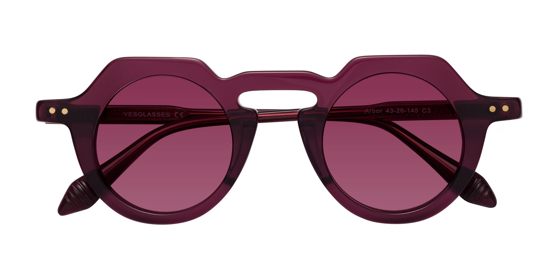 Folded Front of Arbor in Deep Purple with Wine Tinted Lenses