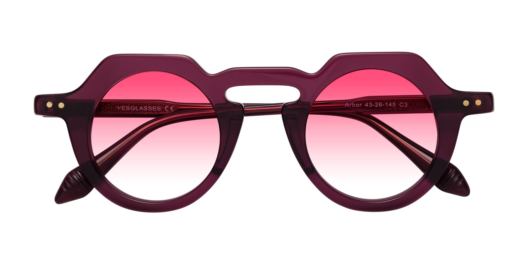 Folded Front of Arbor in Deep Purple with Pink Gradient Lenses