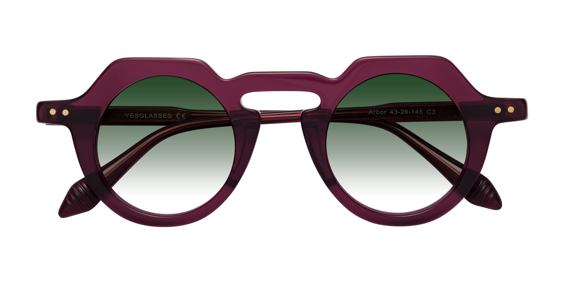 Folded Front of Arbor in Deep Purple with Green Gradient Lenses