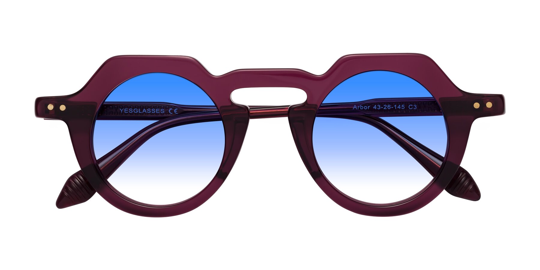 Folded Front of Arbor in Deep Purple with Blue Gradient Lenses