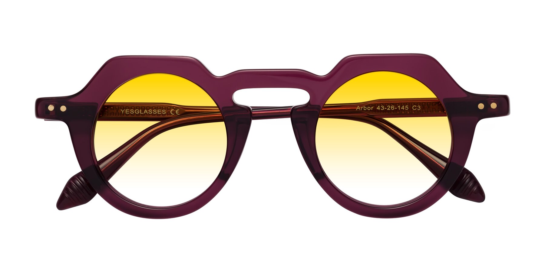 Folded Front of Arbor in Deep Purple with Yellow Gradient Lenses