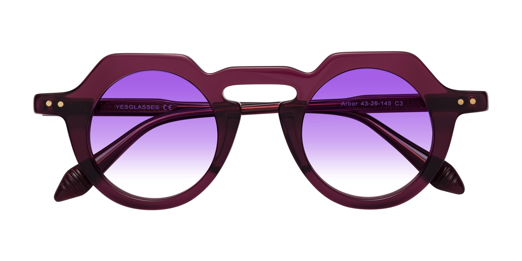 Folded Front of Arbor in Deep Purple with Purple Gradient Lenses