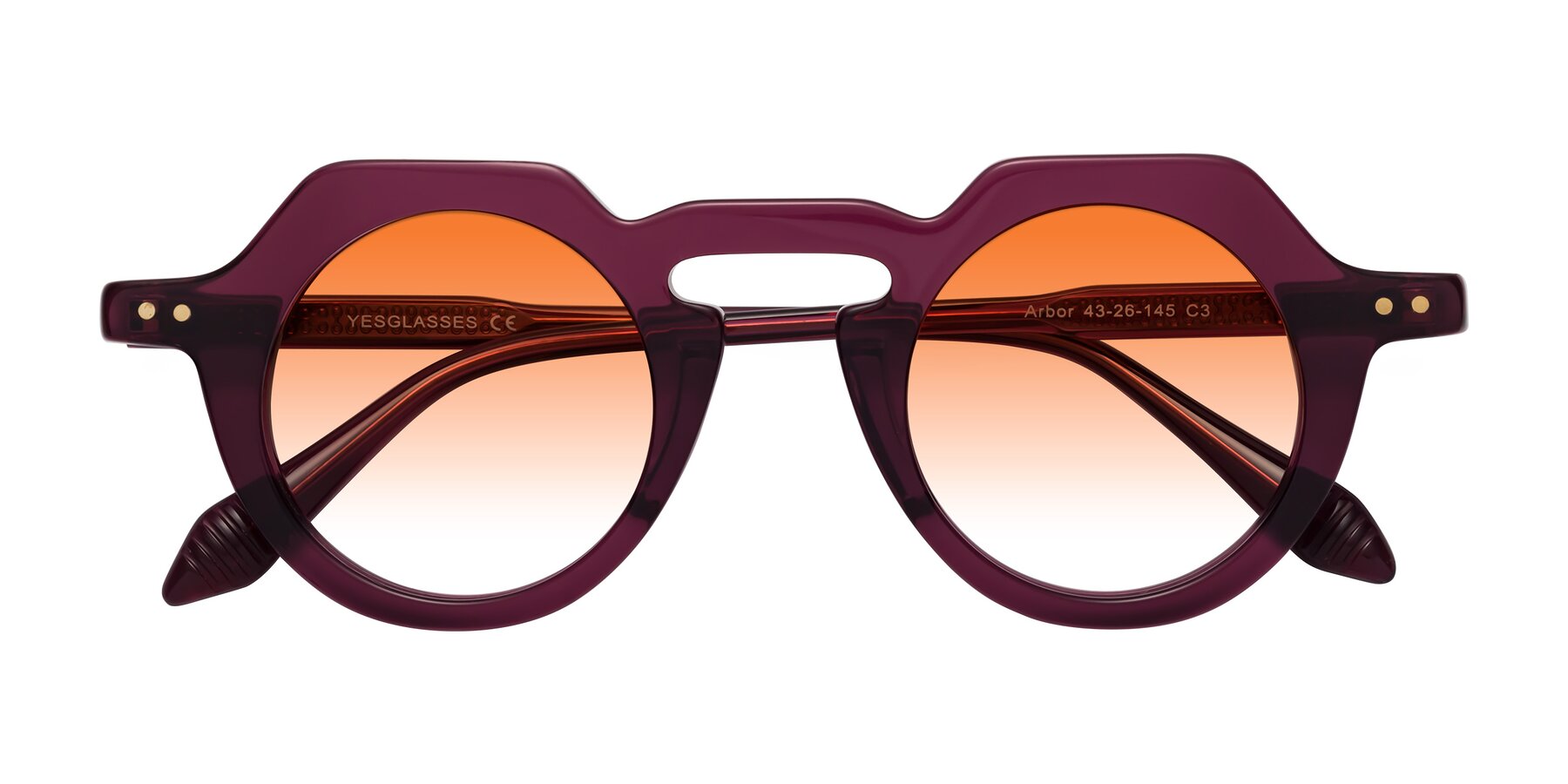 Folded Front of Arbor in Deep Purple with Orange Gradient Lenses