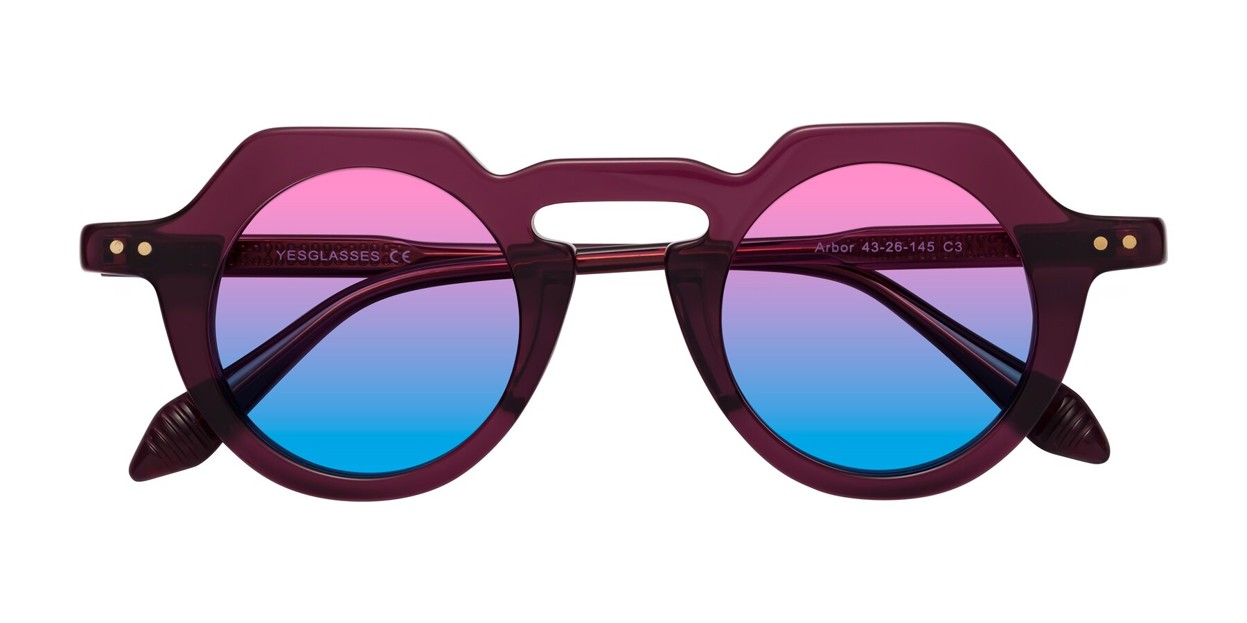 Folded Front of Arbor in Deep Purple with Pink / Blue Gradient Lenses