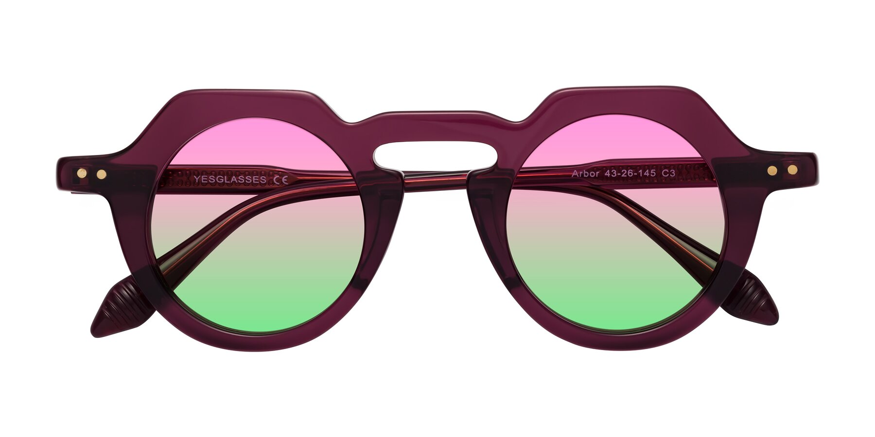 Folded Front of Arbor in Deep Purple with Pink / Green Gradient Lenses