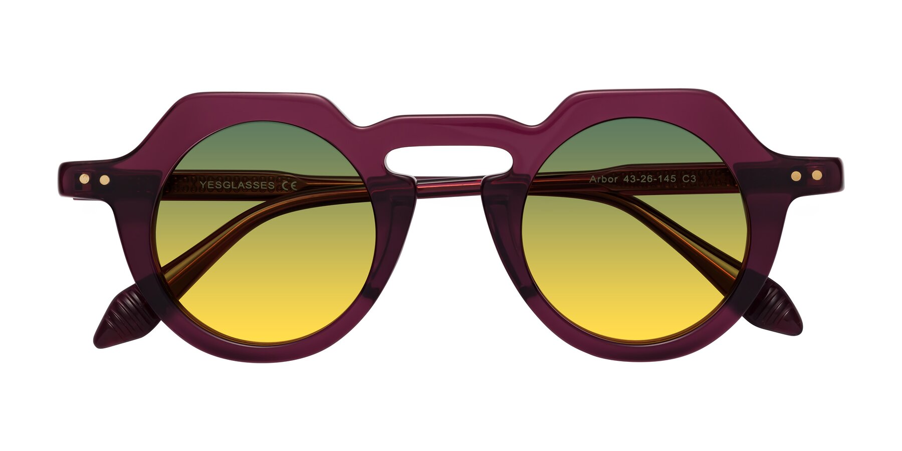 Folded Front of Arbor in Deep Purple with Green / Yellow Gradient Lenses