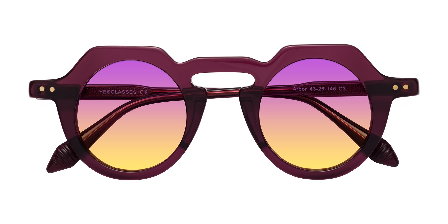 Folded Front of Arbor in Deep Purple with Purple / Yellow Gradient Lenses