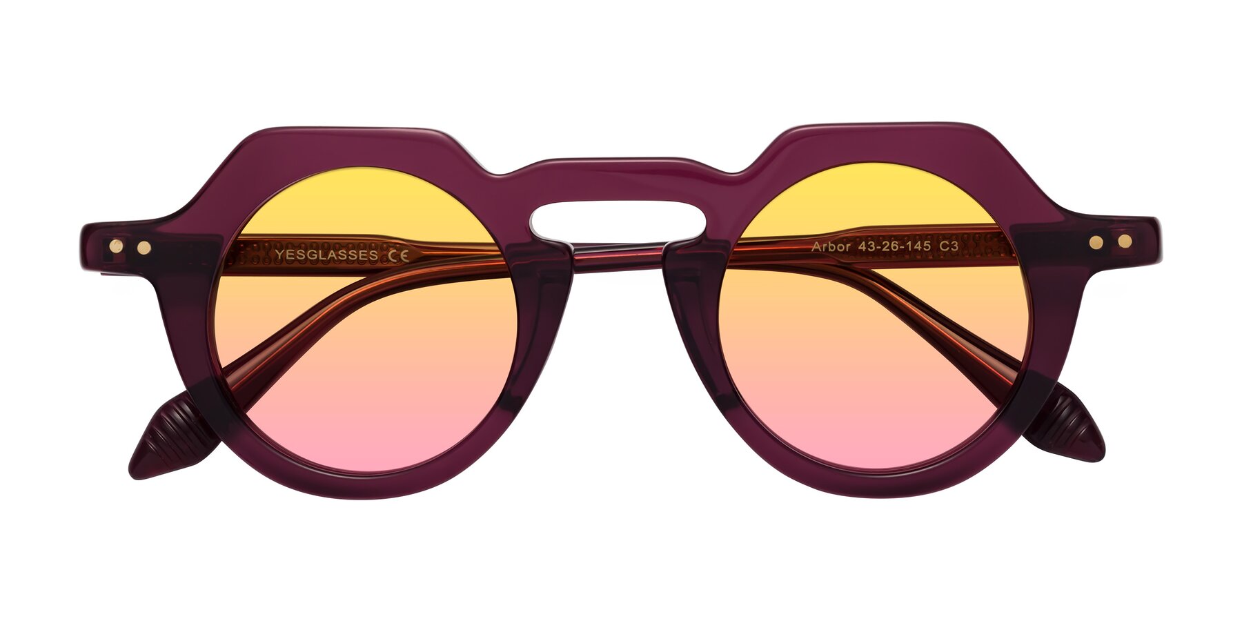 Folded Front of Arbor in Deep Purple with Yellow / Pink Gradient Lenses