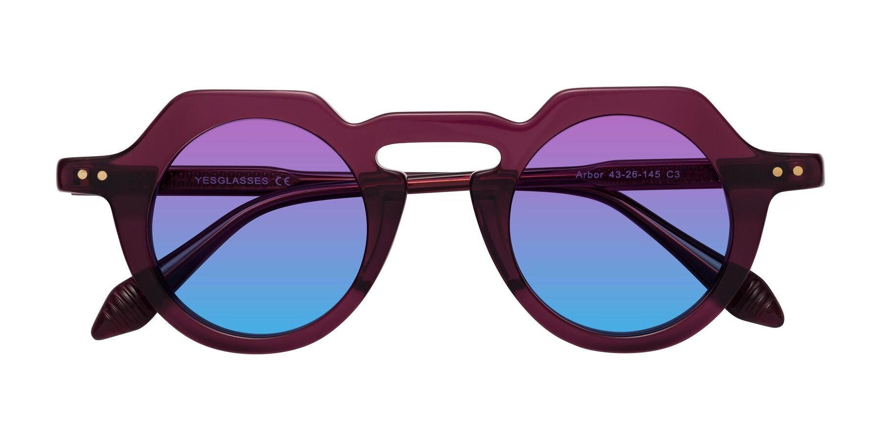 Folded Front of Arbor in Deep Purple with Purple / Blue Gradient Lenses