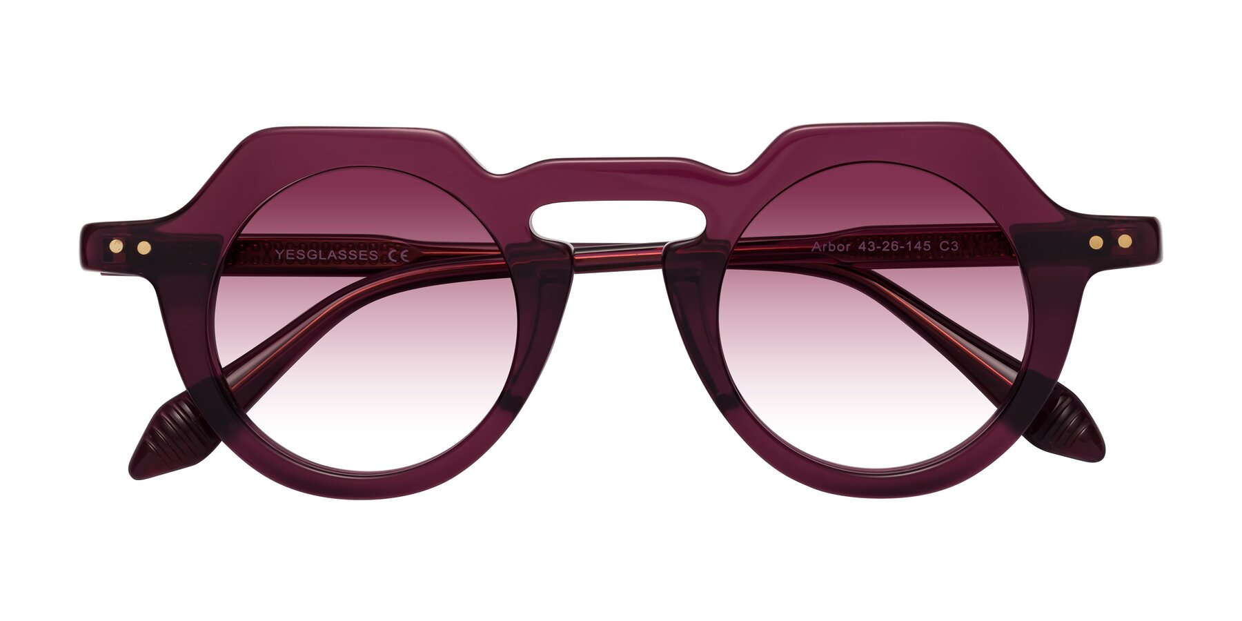 Folded Front of Arbor in Deep Purple with Wine Gradient Lenses