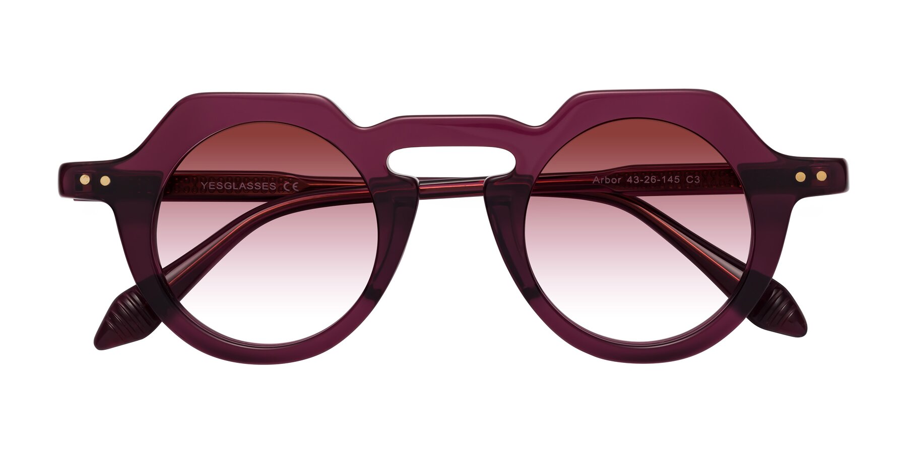 Folded Front of Arbor in Deep Purple with Garnet Gradient Lenses