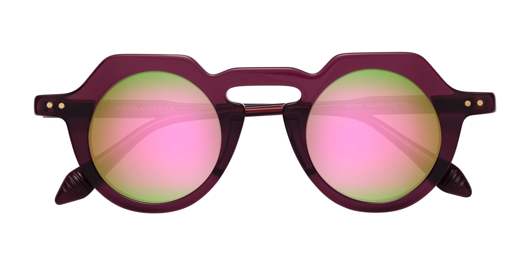 Folded Front of Arbor in Deep Purple with Pink Mirrored Lenses