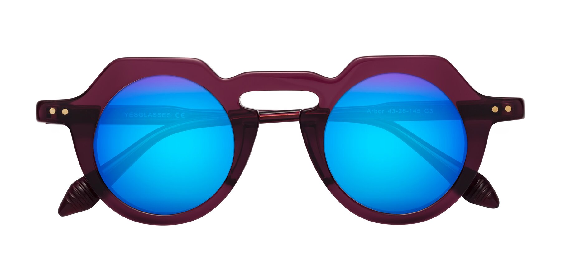 Folded Front of Arbor in Deep Purple with Blue Mirrored Lenses