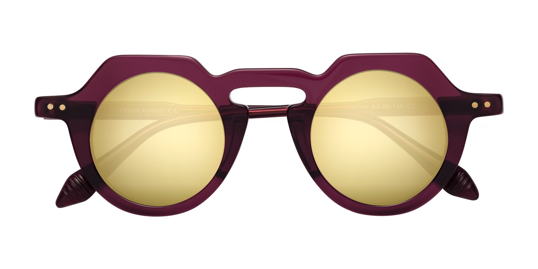 Folded Front of Arbor in Deep Purple with Gold Mirrored Lenses