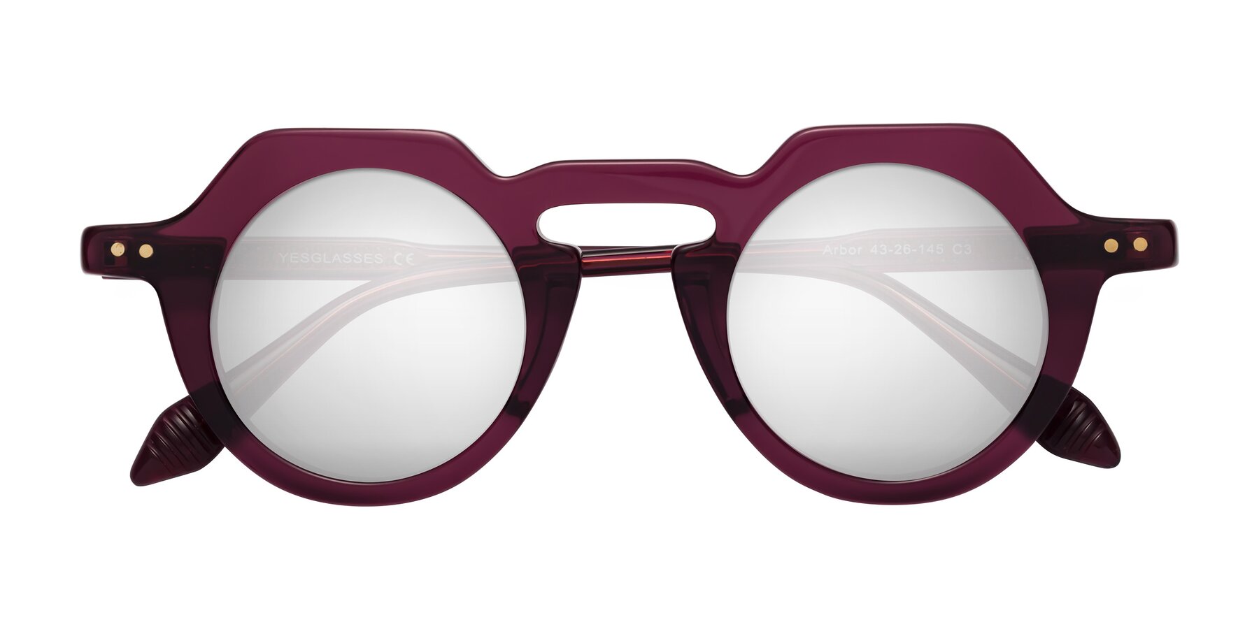 Folded Front of Arbor in Deep Purple with Silver Mirrored Lenses