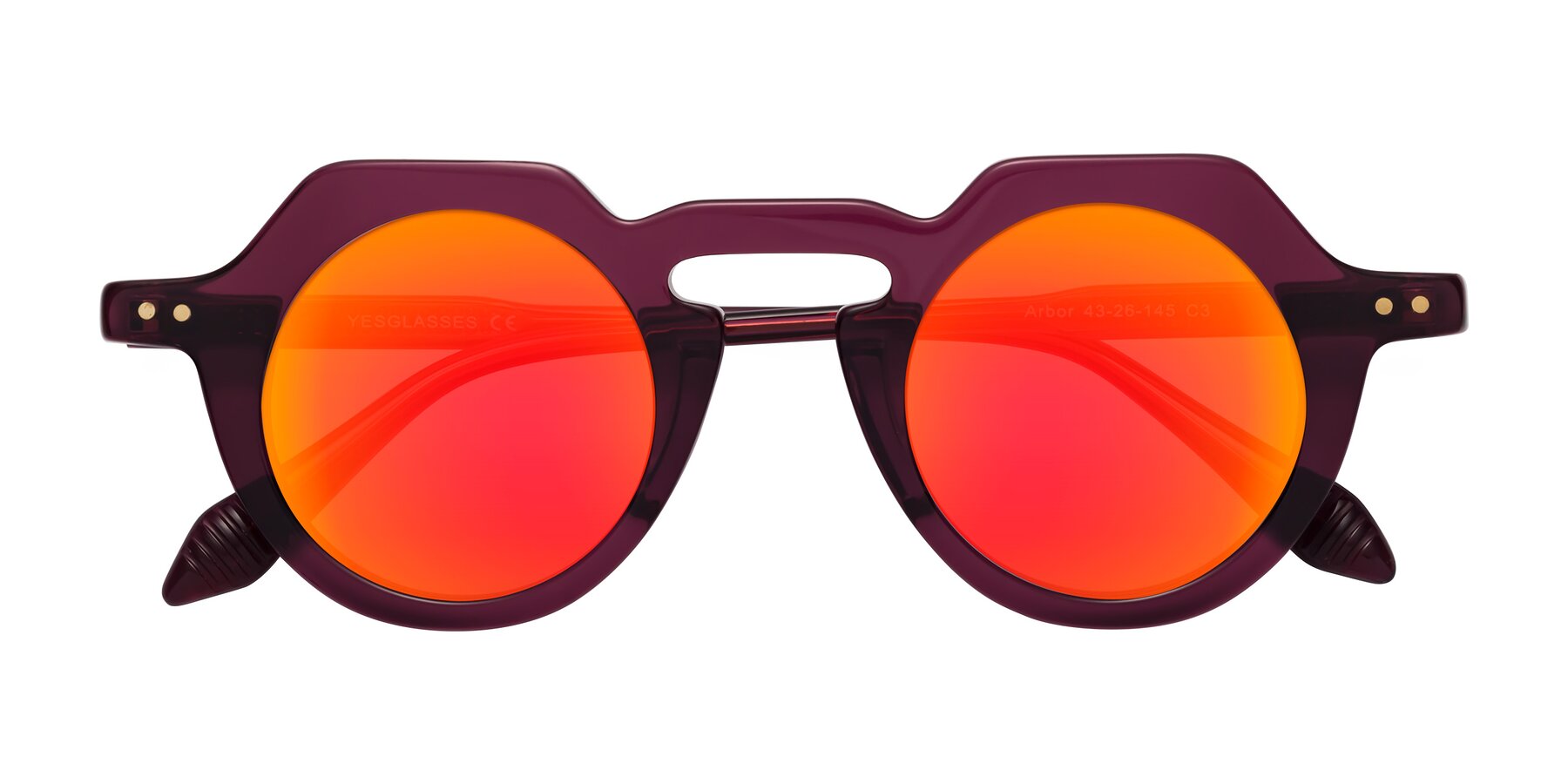 Folded Front of Arbor in Deep Purple with Red Gold Mirrored Lenses